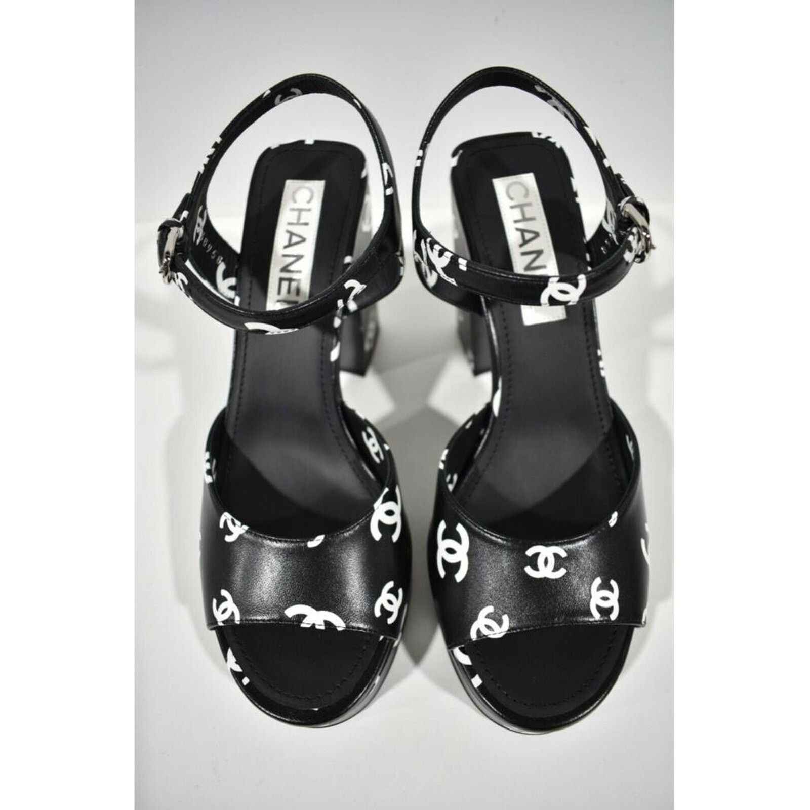 Chanel Chanel Lambskin CC Logo Platform Strap Block Heel Sandal 42 Size US 12 / IT 42 - 7 Thumbnail