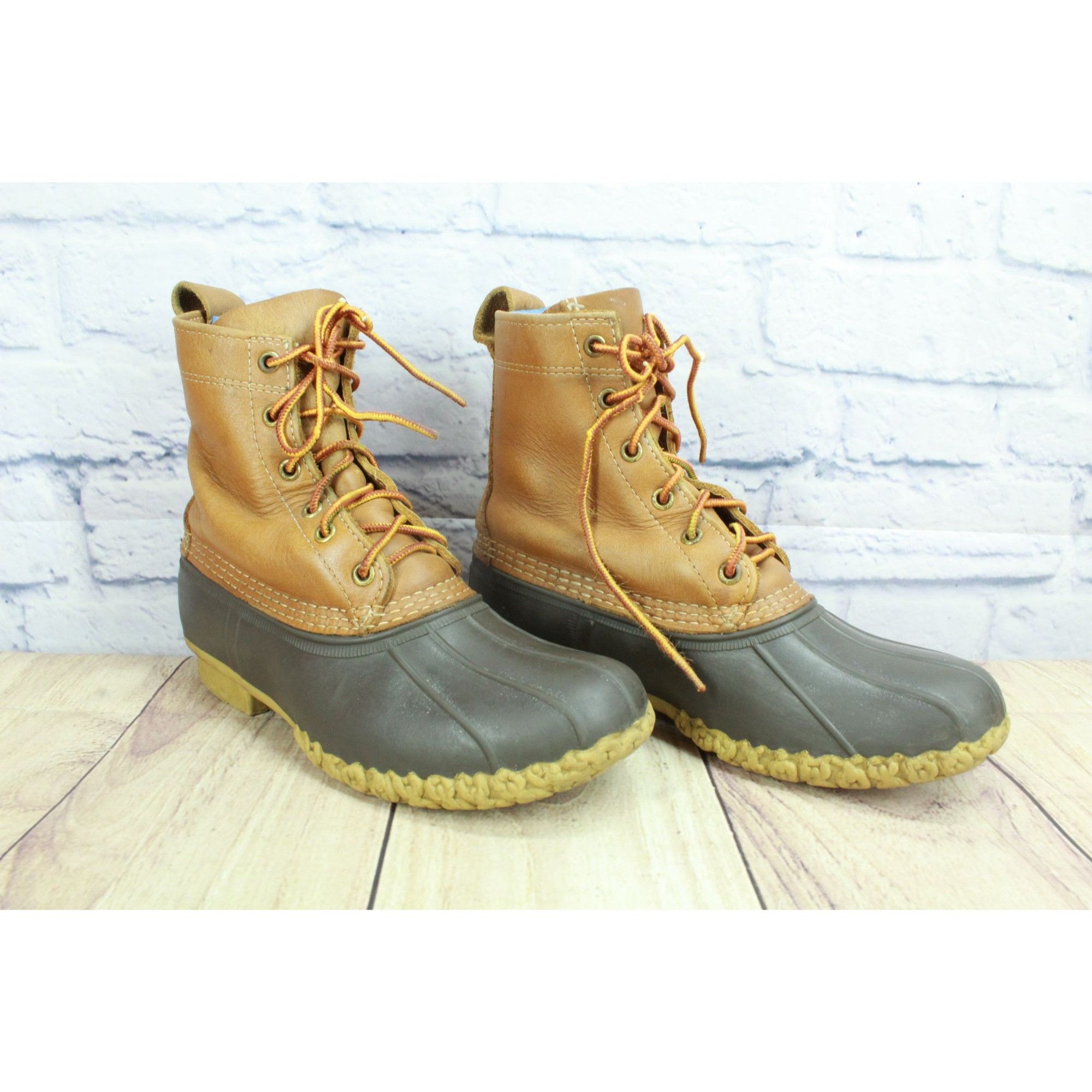 L.L. Bean LL Bean Brown Leather Unlined Ankle Lace-Up Duck Boots Size US 8 / IT 38 - 3 Thumbnail