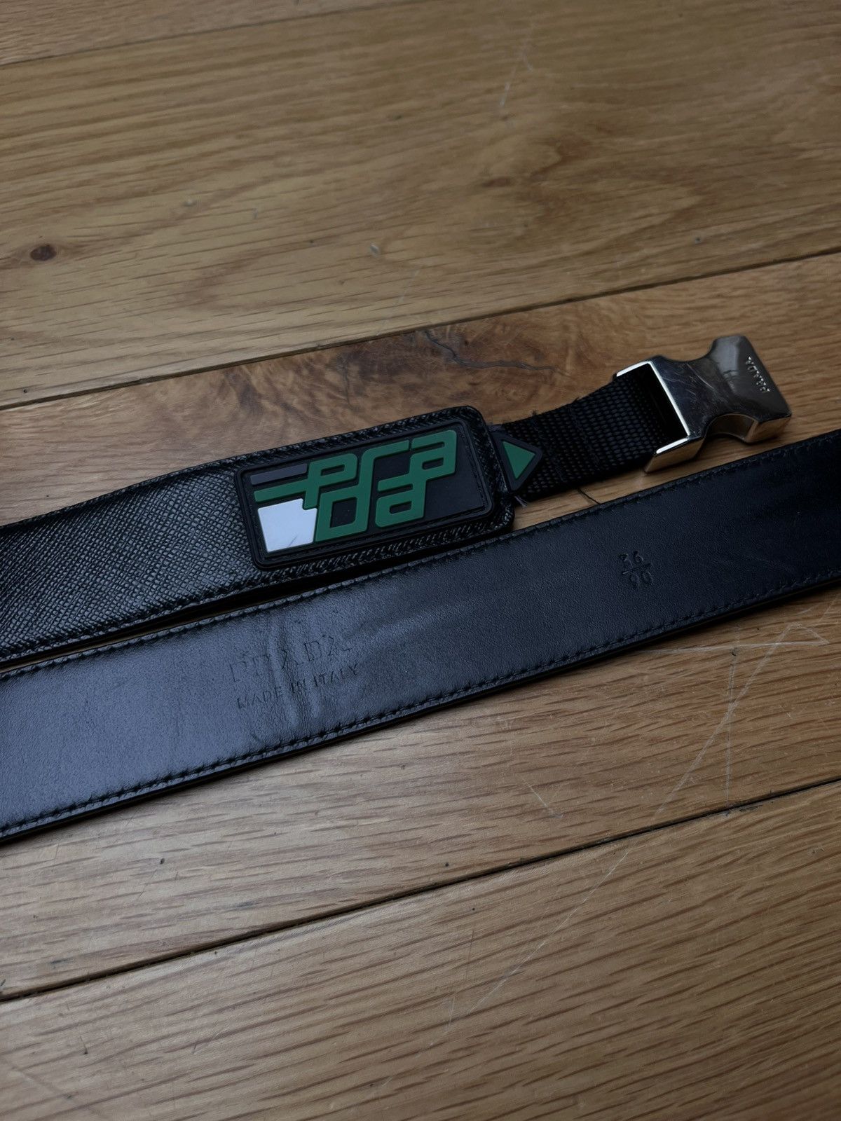 Prada Prada Leather Belt Black / Green Logo Length 90 cm Size 36 Size 36 - 5 Thumbnail