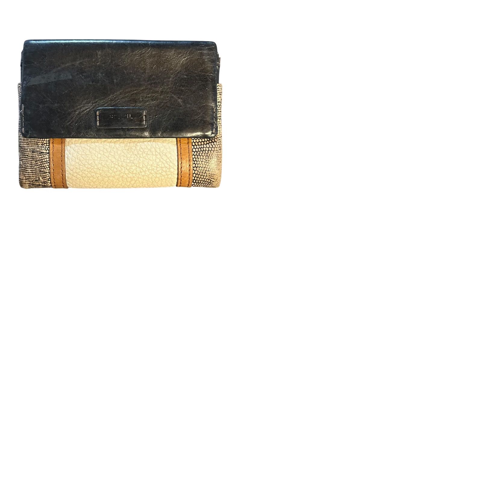 Fossil Fossil Ellis Multi Patchwork Leather Black Brown Cream Wallet Women's Worn Read Size ONE SIZE - 12 Thumbnail