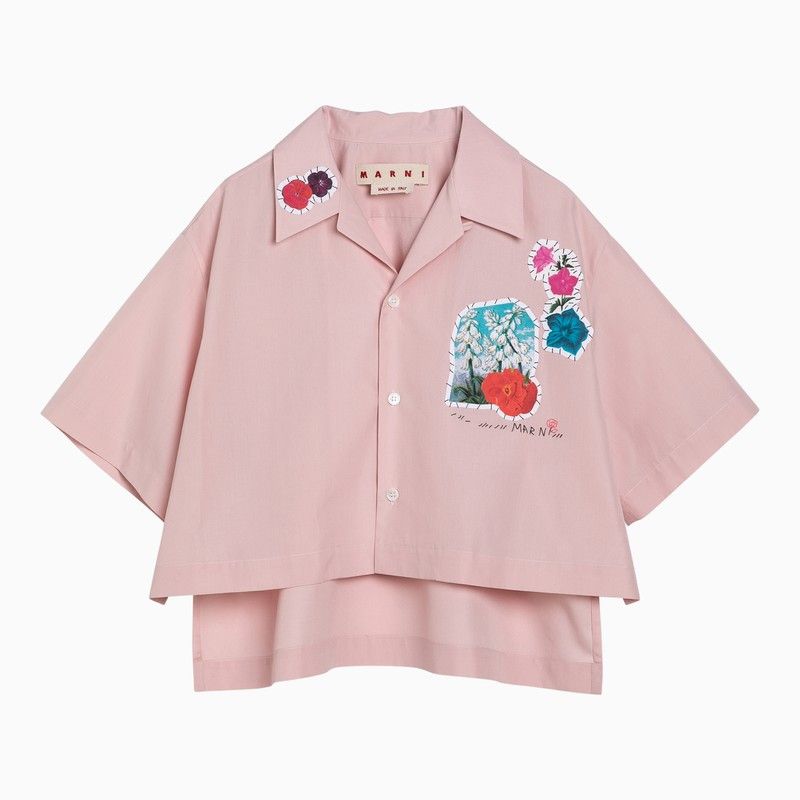 image of Marni Pink Cotton Cropped Shirt With Applique, Women's (Size Medium)