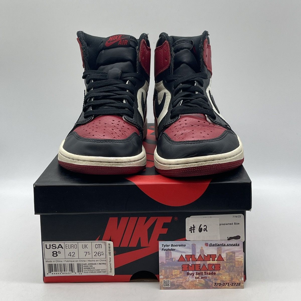 Nike Air Jordan 1 high bred toe Size US 8.5 / EU 41-42 - 2 Thumbnail