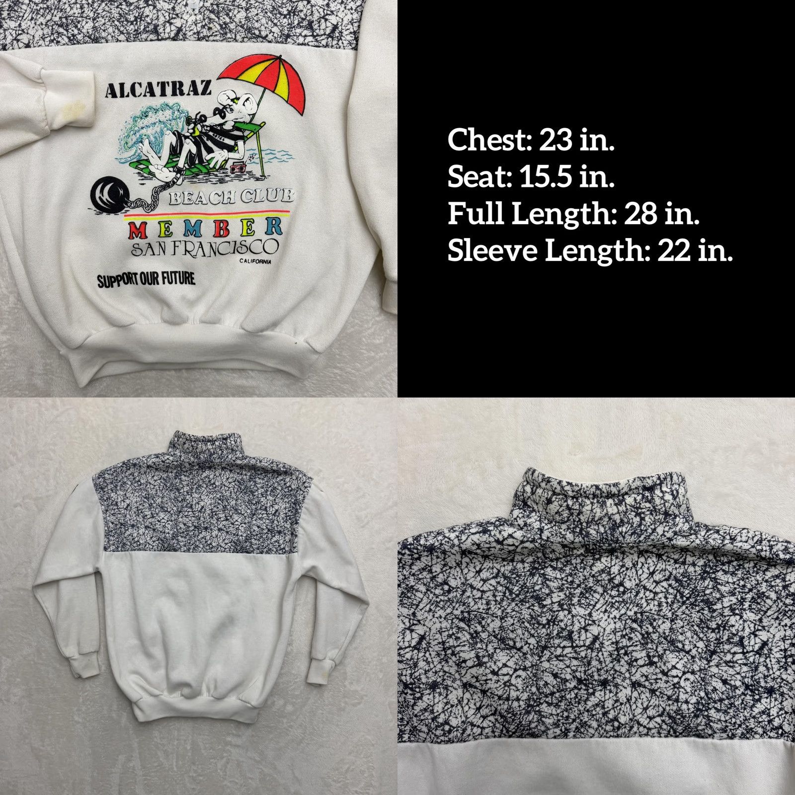 Vintage VINTAGE Jacoe Alcatraz Beach Club Sweatshirt 1/4 Zip Mens Large White Size US L / EU 52-54 / 3 - 8 Thumbnail