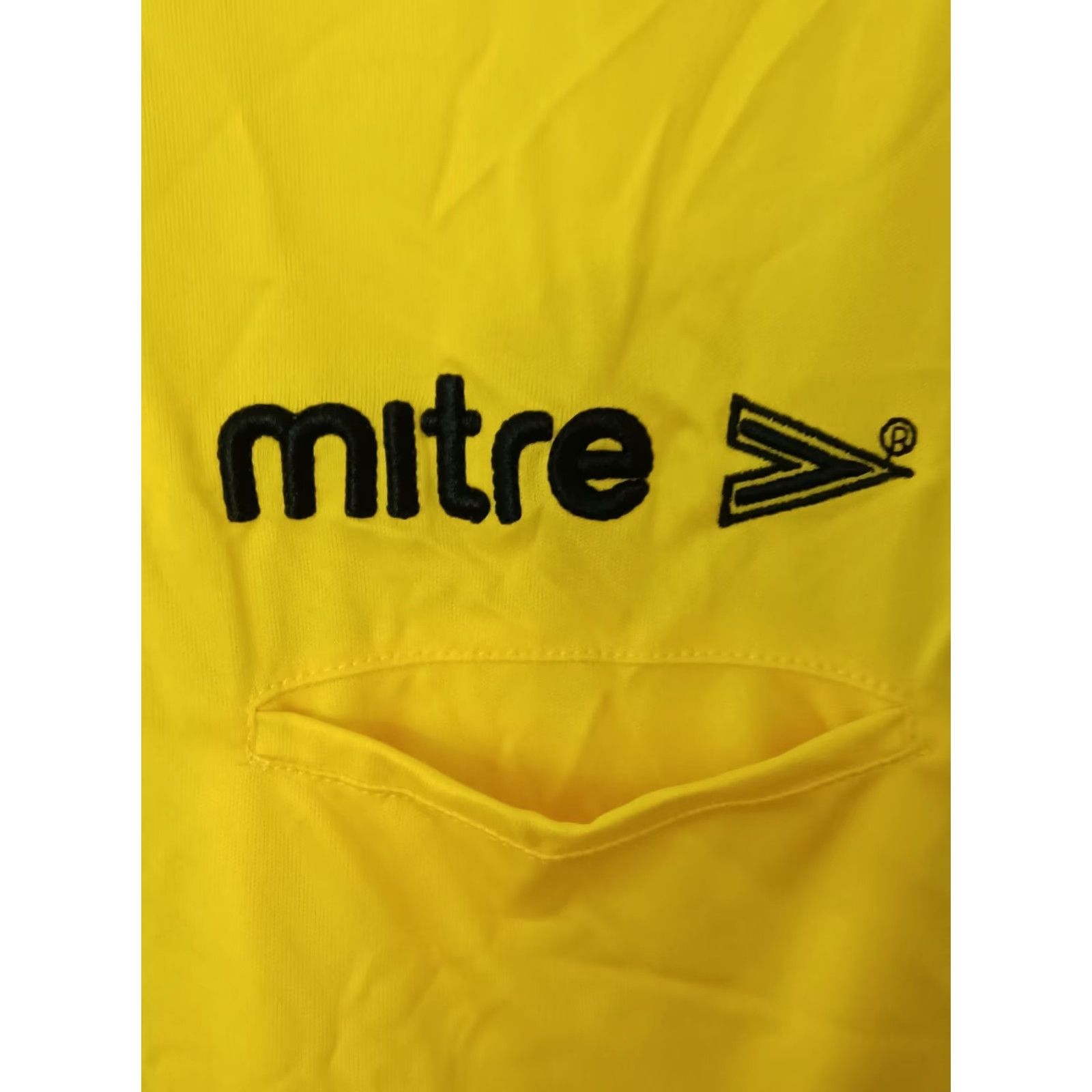 Vintage Mitre Mens Short Sleeve Soccer Shirt Yellow Crew Neck Black Stripe M/L Shirt Mens Yellow Soccer Shirt Size US M / EU 48-50 / 2 - 6 Thumbnail