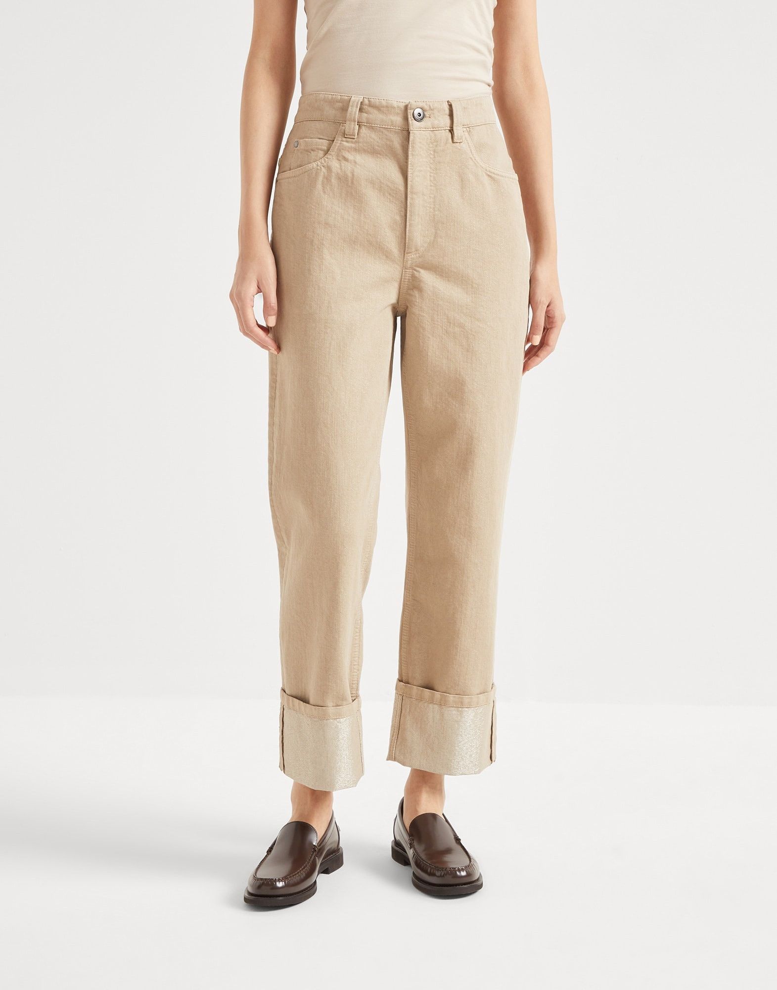 Brunello Cucinelli o1la1rc1a0326 Dyed Sparkling Denim Cropped Trousers Brown Size 26" / US 2 / IT 38 - 1 Thumbnail