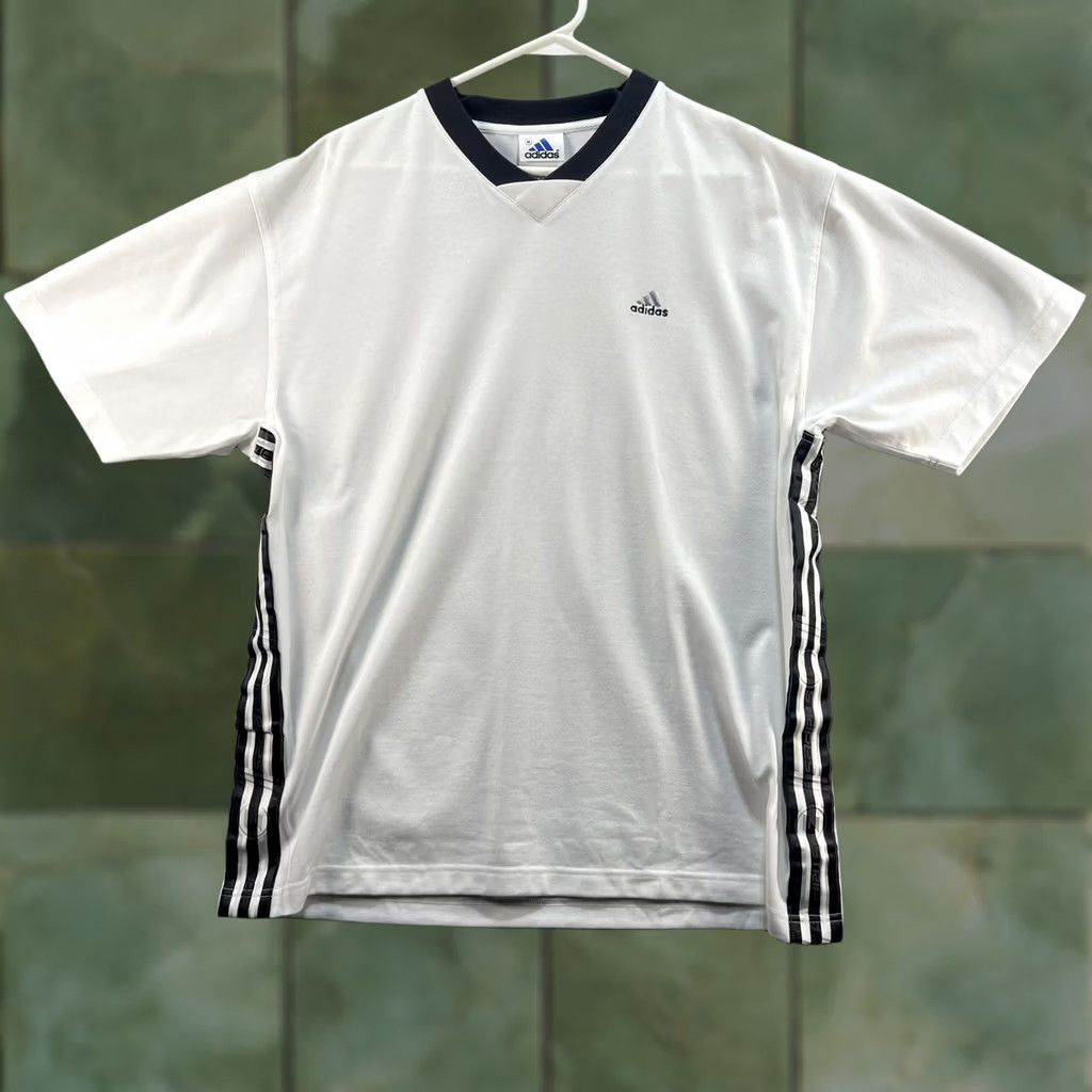 Adidas Adidas Shirt Mens Medium White Black V Neck Three Stripes Athletic 2000s Y2K Size US M / EU 48-50 / 2 - 1 Thumbnail