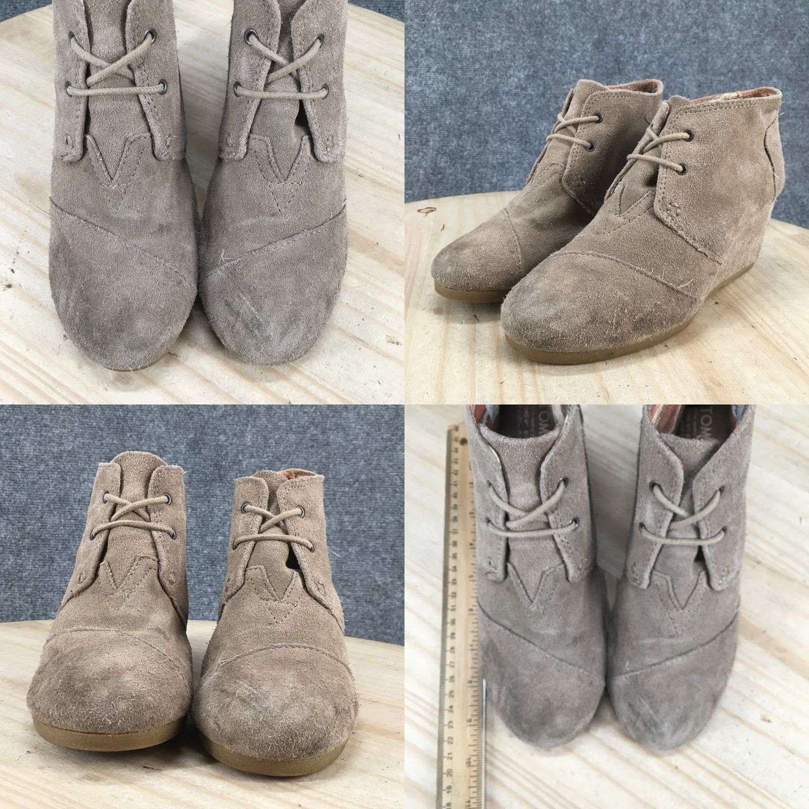 Toms TOMS Boots Womens 8 Casual Ankle Booties Wedge Heels Brown Suede Leather Lace Up Bootie Size US 8 / IT 38 - 8 Thumbnail
