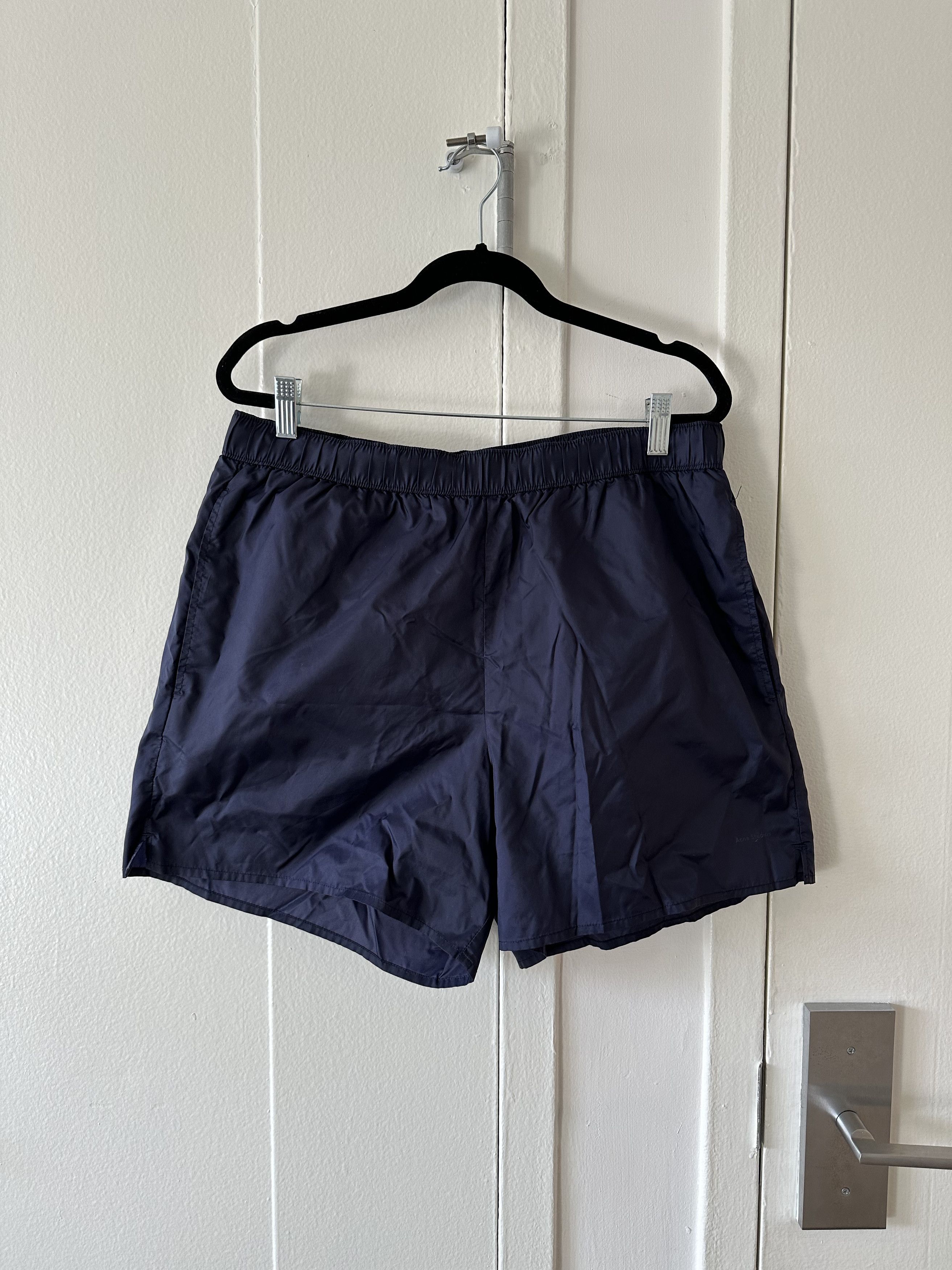 Image of Acne Studios Logo Nylon Shorts in Navy, Men's (Size 36)