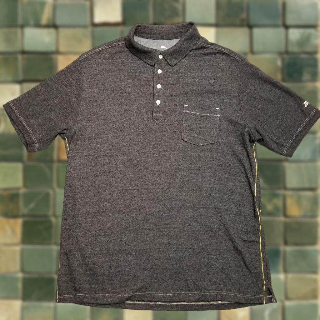 Tommy Bahama VINTAGE Tommy Bahama Polo Shirt Mens L Charcoal Polyester Cotton Blend Golf Shirt Size US L / EU 52-54 / 3 - 1 Thumbnail