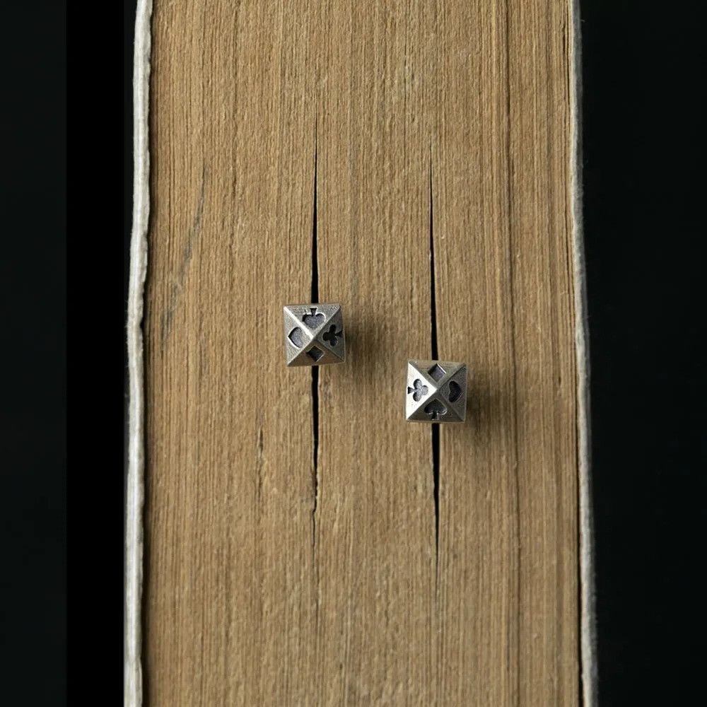 Jewelry Minimalist Pyramid Poker Stud Earrings 925 Sterling Ear Size ONE SIZE - 2 Thumbnail