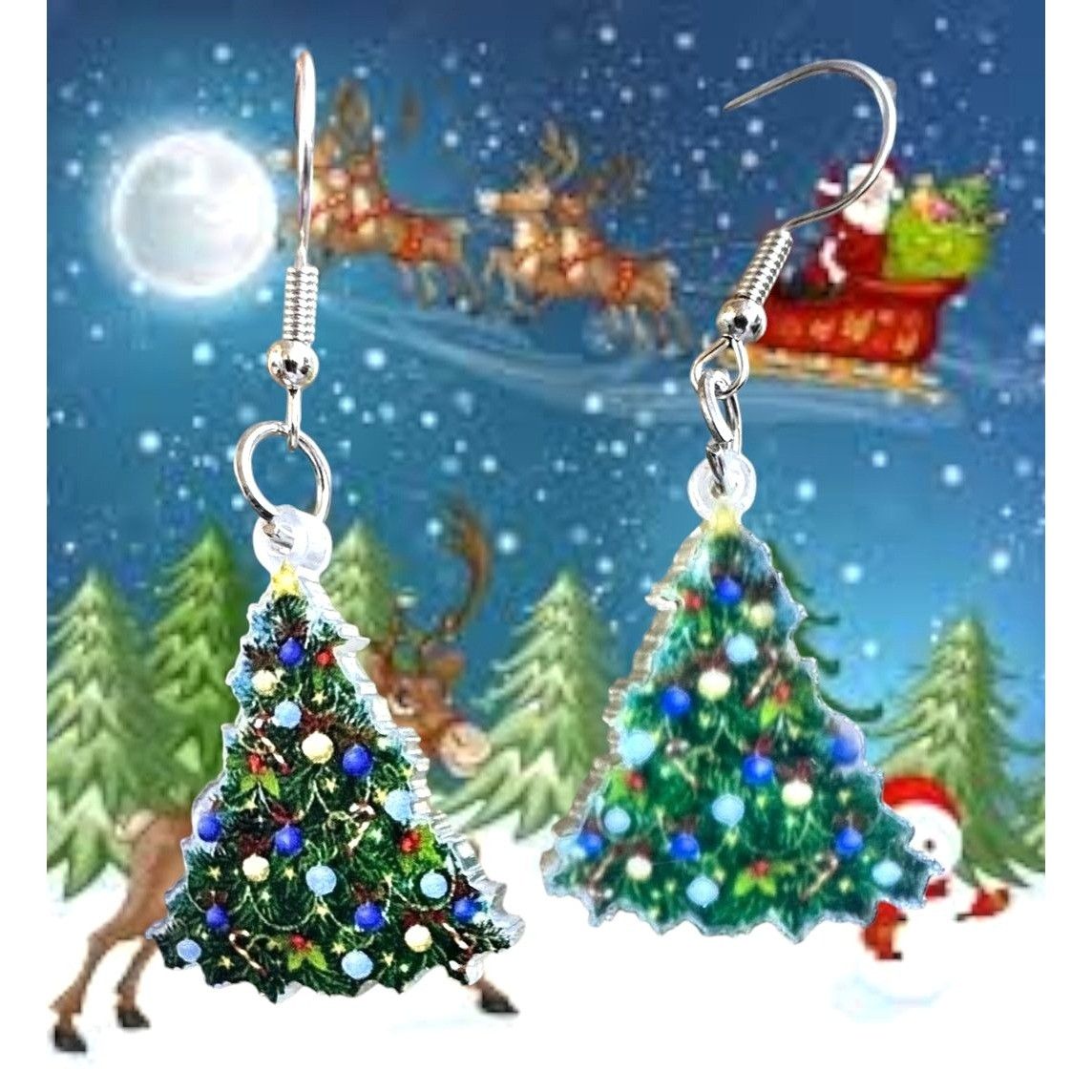 Handmade Blue Christmas Tree Earrings New Ornaments Graceland Elvis M Size ONE SIZE - 7 Thumbnail