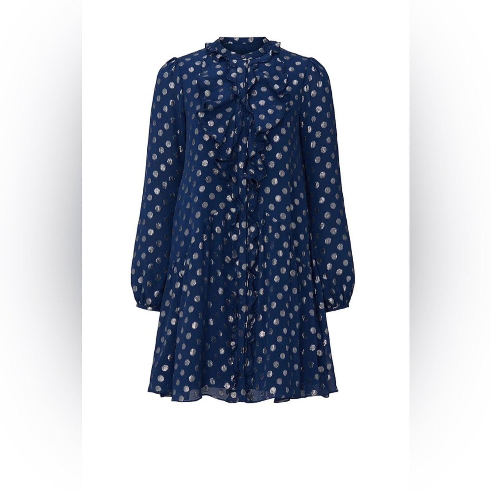 Other Saloni Tilly Metallic Fil Coupé Silk-blend Mini Dress Navy Size M / US 6-8 / IT 42-44 - 5 Thumbnail