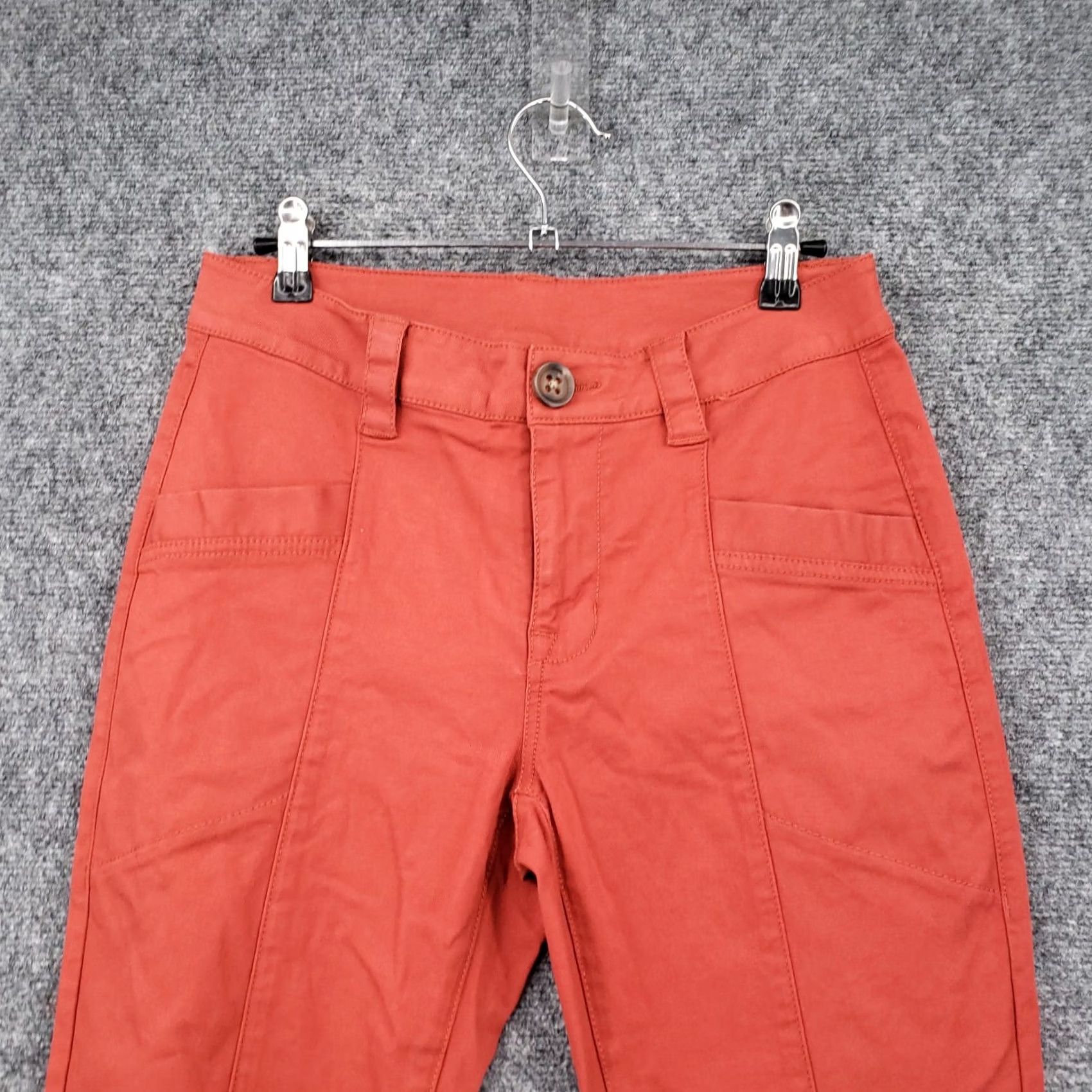Vintage CAbi Pants Womens 4 Slim Leg Twill Stretch Orange solid Front Pocket Zip 30in Inseam Casual Formal Business Carpenter Mens Womens Girls Boys Size 27" / US 4 / IT 40 - 2 Thumbnail