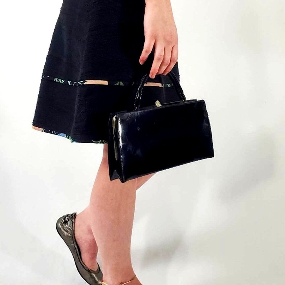 Vintage Vintage 1950's Black Handbag Purse Tote Clutch Size ONE SIZE - 2 Thumbnail