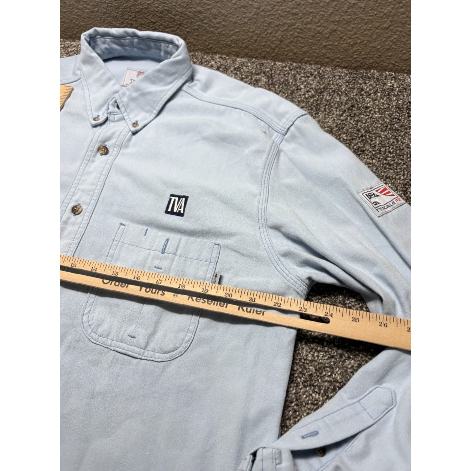 Denime Tyndale FR Shirt Mens Large Denim Blue Flame Resistant USA Made HRC 2 Work Size US L / EU 52-54 / 3 - 7 Thumbnail
