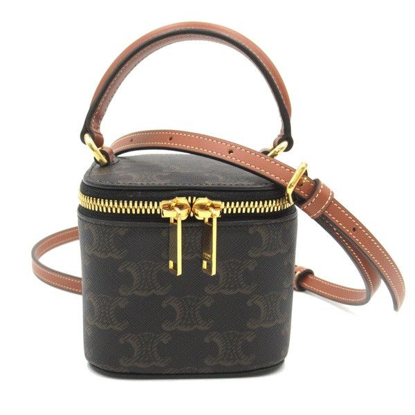 image of Celine Triomphe Canvas Mini Vanity Case Bag in Brown, Women's