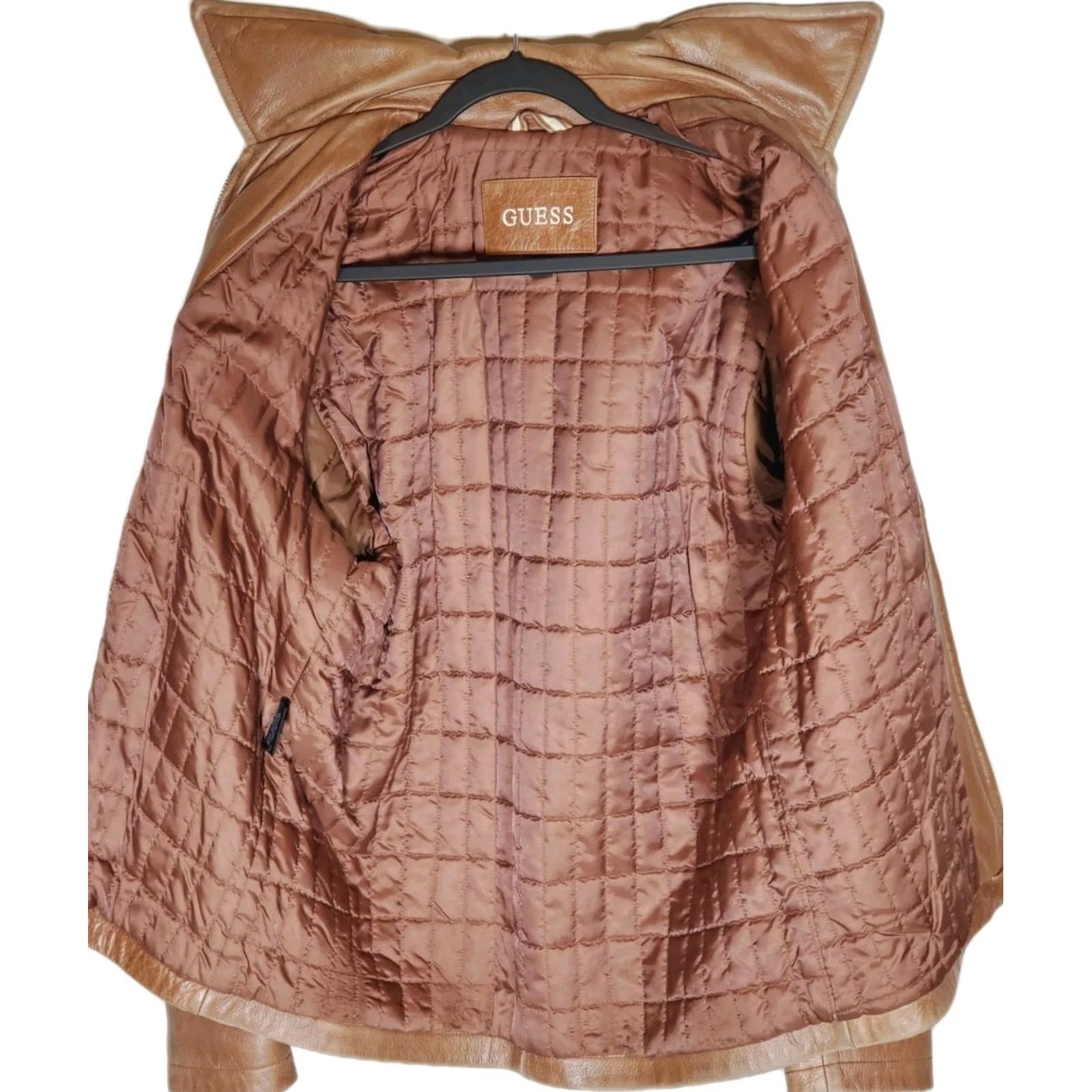 Guess VINTAGE GUESS Leather Bomber / Motorcycle Jacket Men’s S Brown Heavyweight Lined Full Zip Size US S / EU 44-46 / 1 - 3 Thumbnail