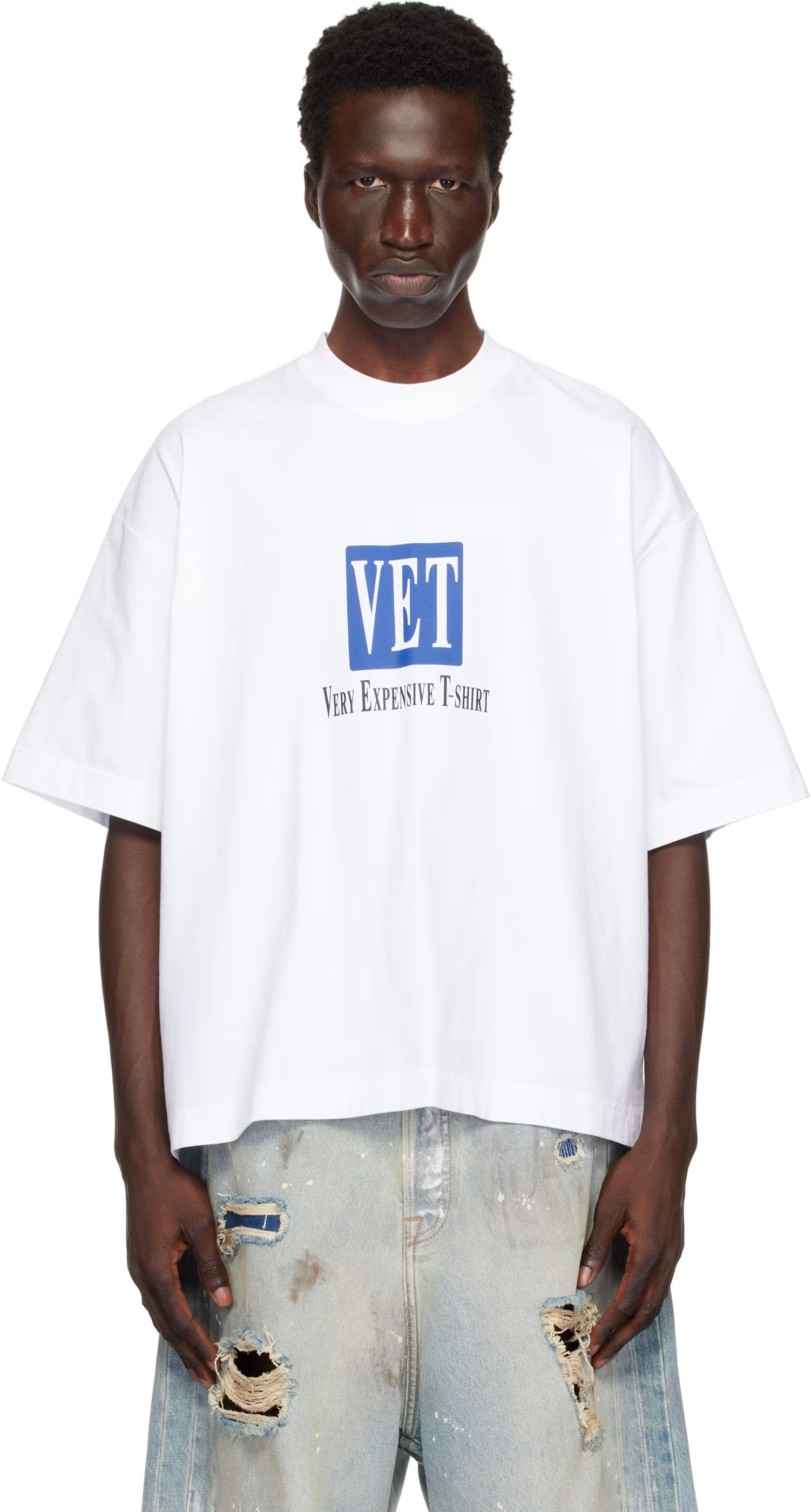 Vetements o1h1sh10525 Vet Cropped Boxy T-Shirt in White Size US L / EU 52-54 / 3 - 3 Thumbnail