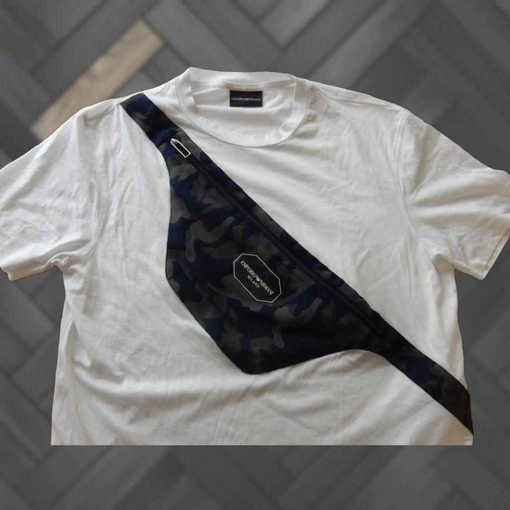 Emporio Armani T-Shirt Mens Short Sleeve White Size L Zip Pocket Shirt