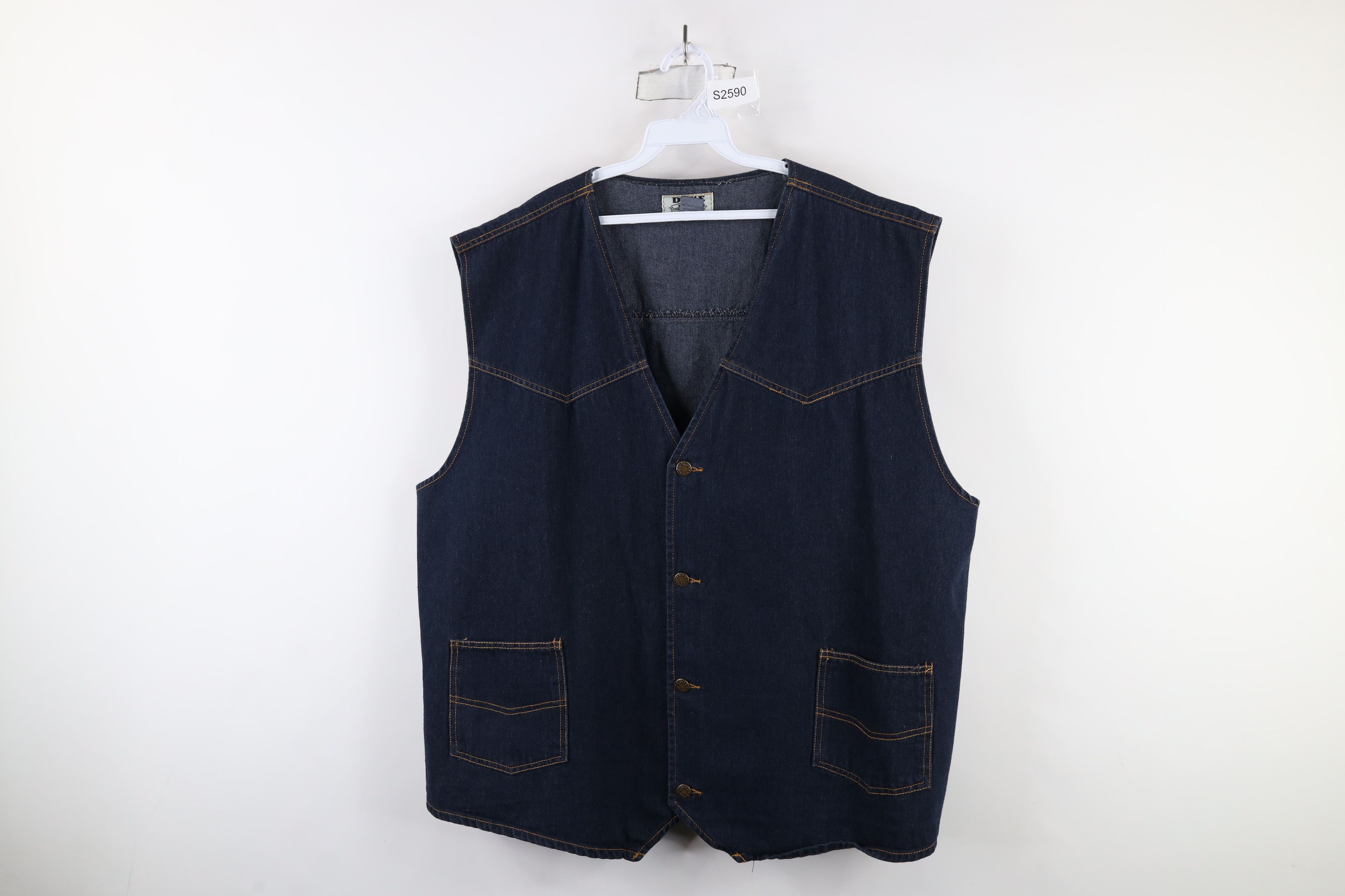 Vintage Vintage 90s Streetwear Denim Jean Button Vest Jacket Blue Size US XXL / EU 58 / 5 - 1 Thumbnail