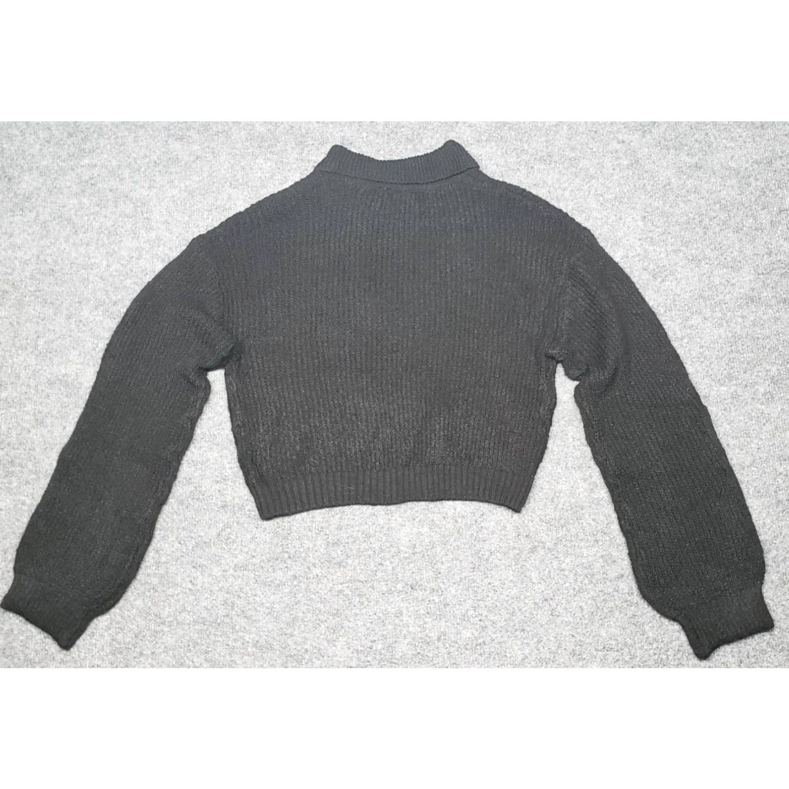 Vintage Rue21 Cropped Sweater Womens S Black Long Sleeve Collar Ribbed Knit Pullover New Size S / US 4 / IT 40 - 7 Thumbnail