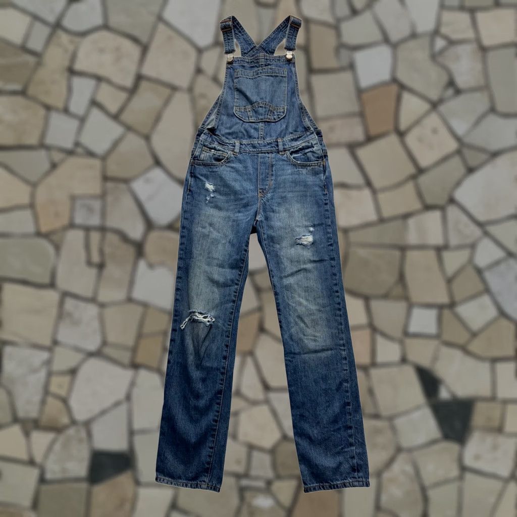 Gap Gap Denim Overalls L Regular Blue Distressed Jeans Made In Bangladesh #7989 Size US 33 - 1 Thumbnail
