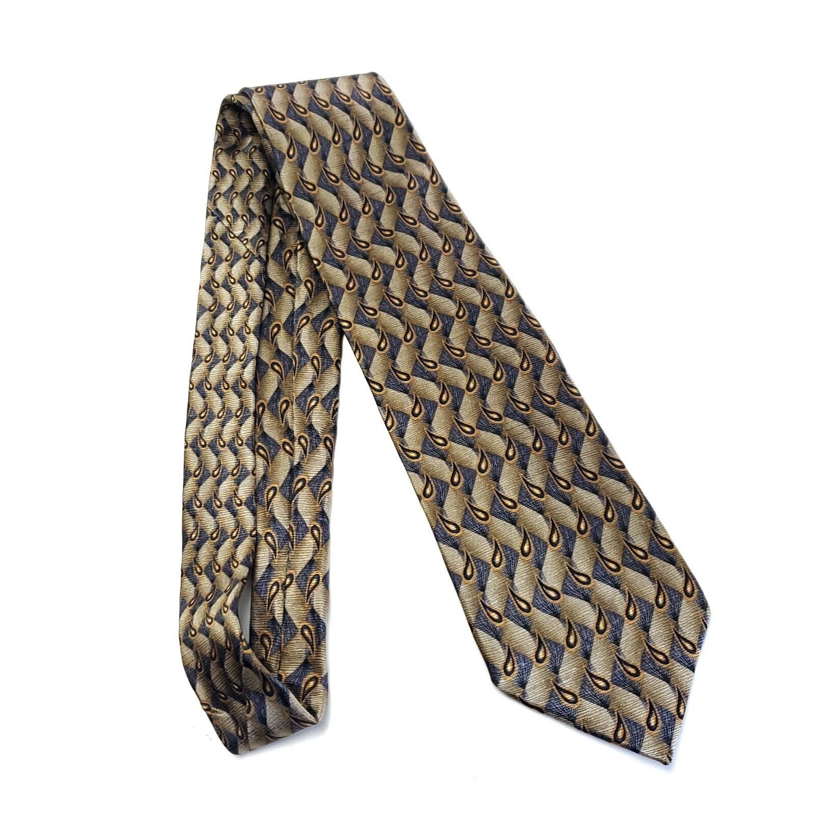 Designer JZ Richards Tan Gray Paisley Geometric Print Silk Tie Size ONE SIZE - 7 Thumbnail