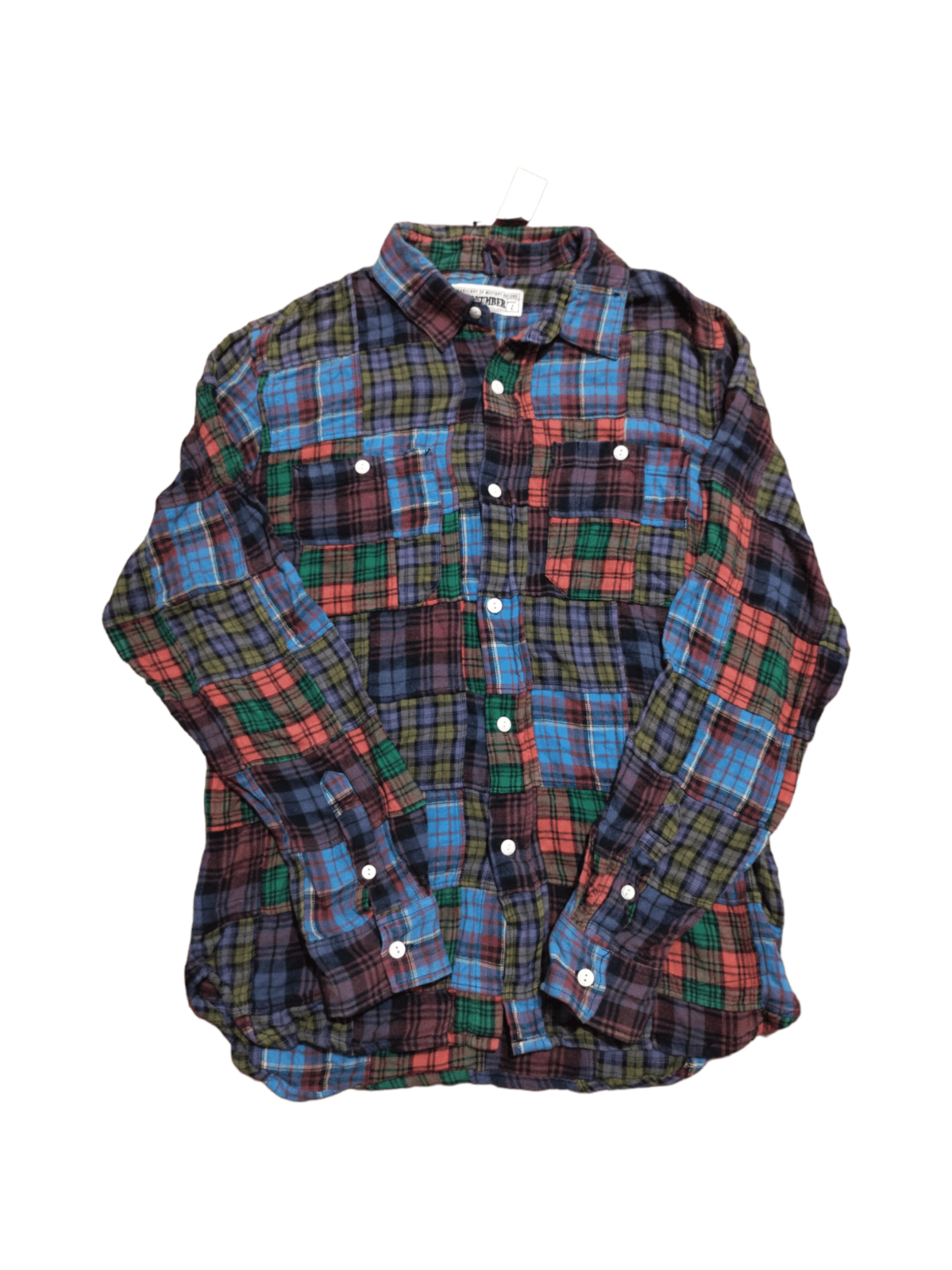 image of Patchwork Flannel Long Sleve Button Ups in Rainbow, Men's (Size Large)