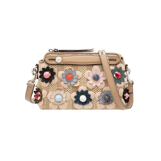 image of Fendi Mini Flowerland By The Way Straw Satchel in White, Women's