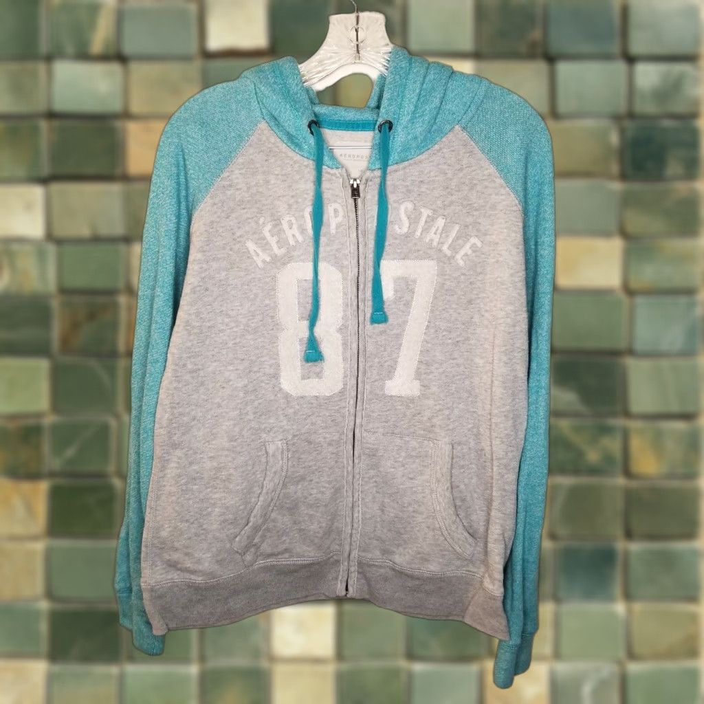 Vintage AEROPOSTALE Hoodie Women Full Zip Size L Gray Blue, Athletic, Casual, Adults Womens Size L / US 10 / IT 46 - 1 Thumbnail