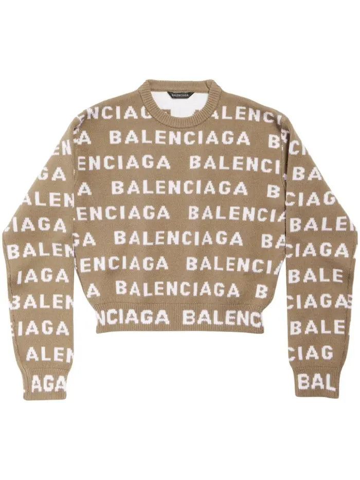 Balenciaga o1bcso1str0326 Bal Horizontal Allover Cropped Sweater Beige Size XL / US 12-14 / IT 48-50 - 1 Thumbnail