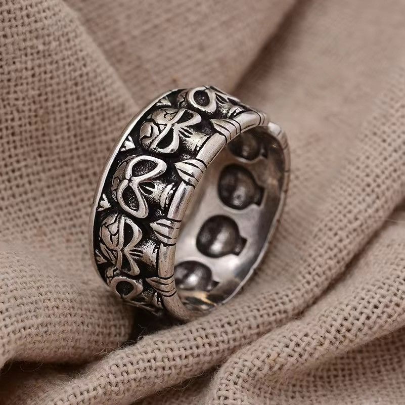 Jewelry × Vintage Horrible Skull Design Retro Thai Silver Unisex Party Ring Size ONE SIZE - 4 Thumbnail