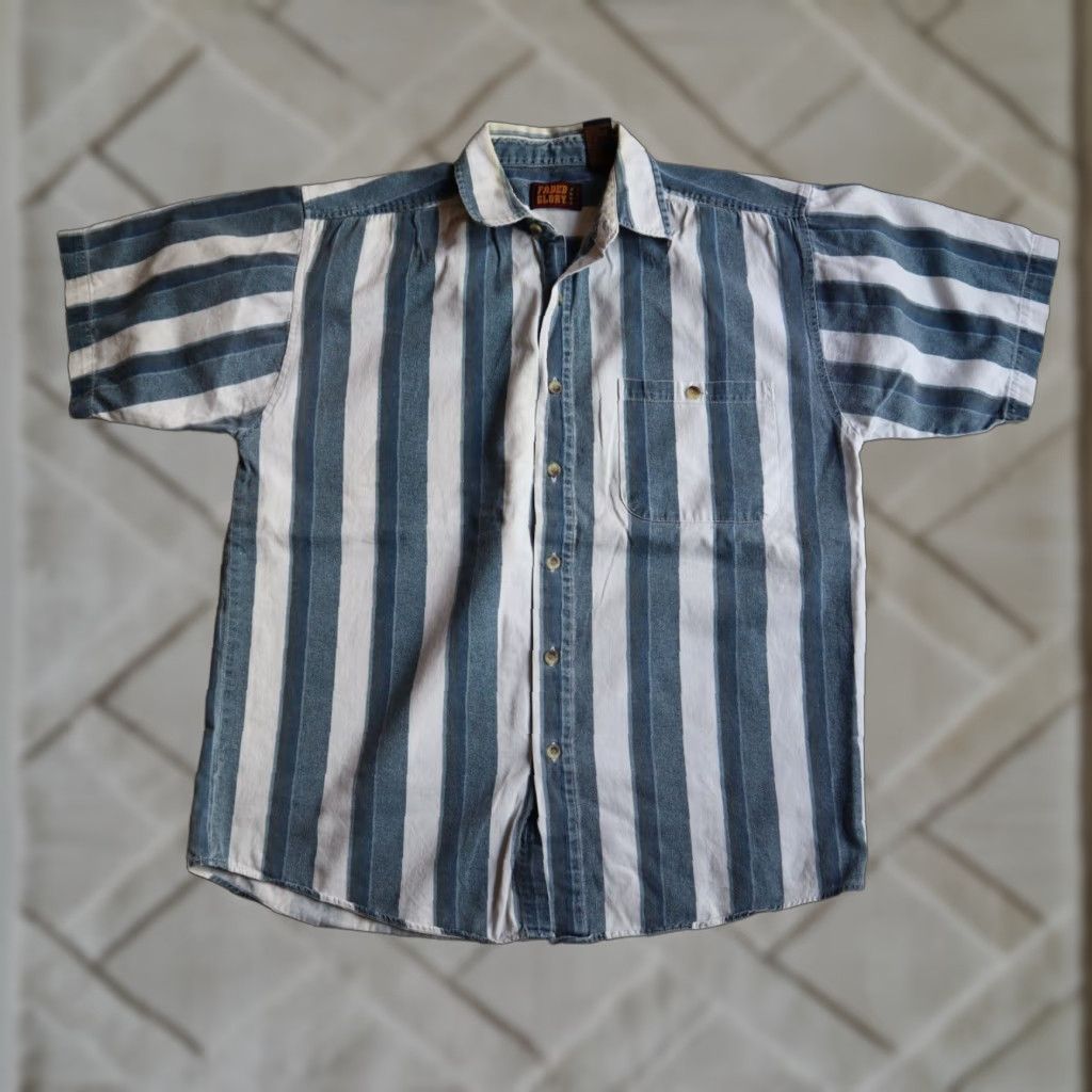 VINTAGE 90s Faded Glory Men's Short Sleeve Denim Cotton Plaid