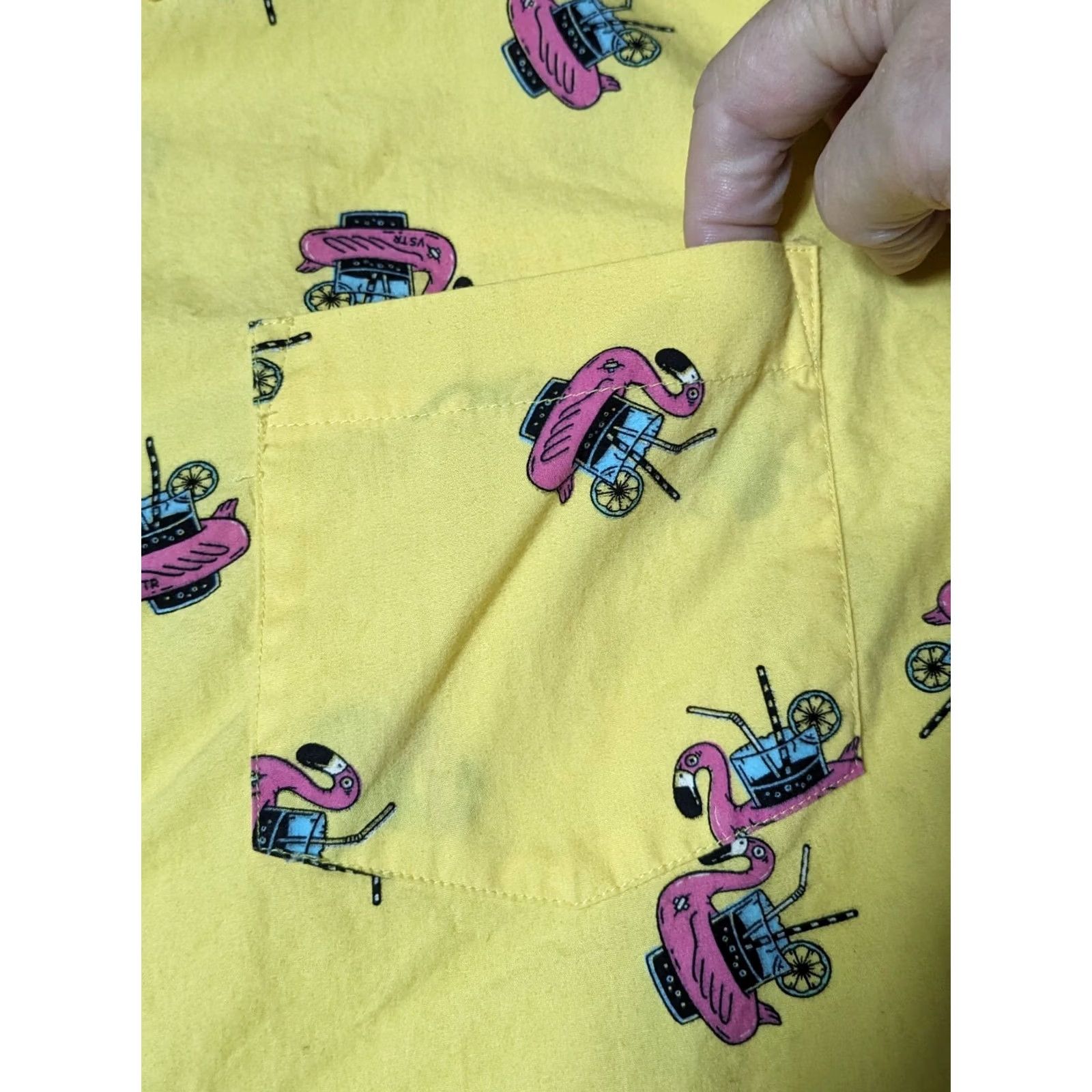 Pinko VSTR PREMIUM Pink Flamingo Drink Holder GEO AOP Men 2XL Cotton Yellow Camp Shirt Size US XXL / EU 58 / 5 - 4 Thumbnail