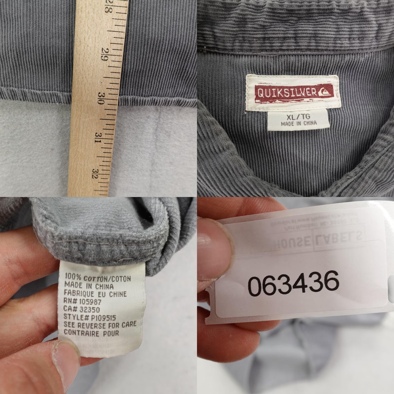 Quiksilver VINTAGE Quiksilver Men's XL Gray Corduroy Western Snap Shirt Casual Casualwear Size US XL / EU 56 / 4 - 8 Thumbnail