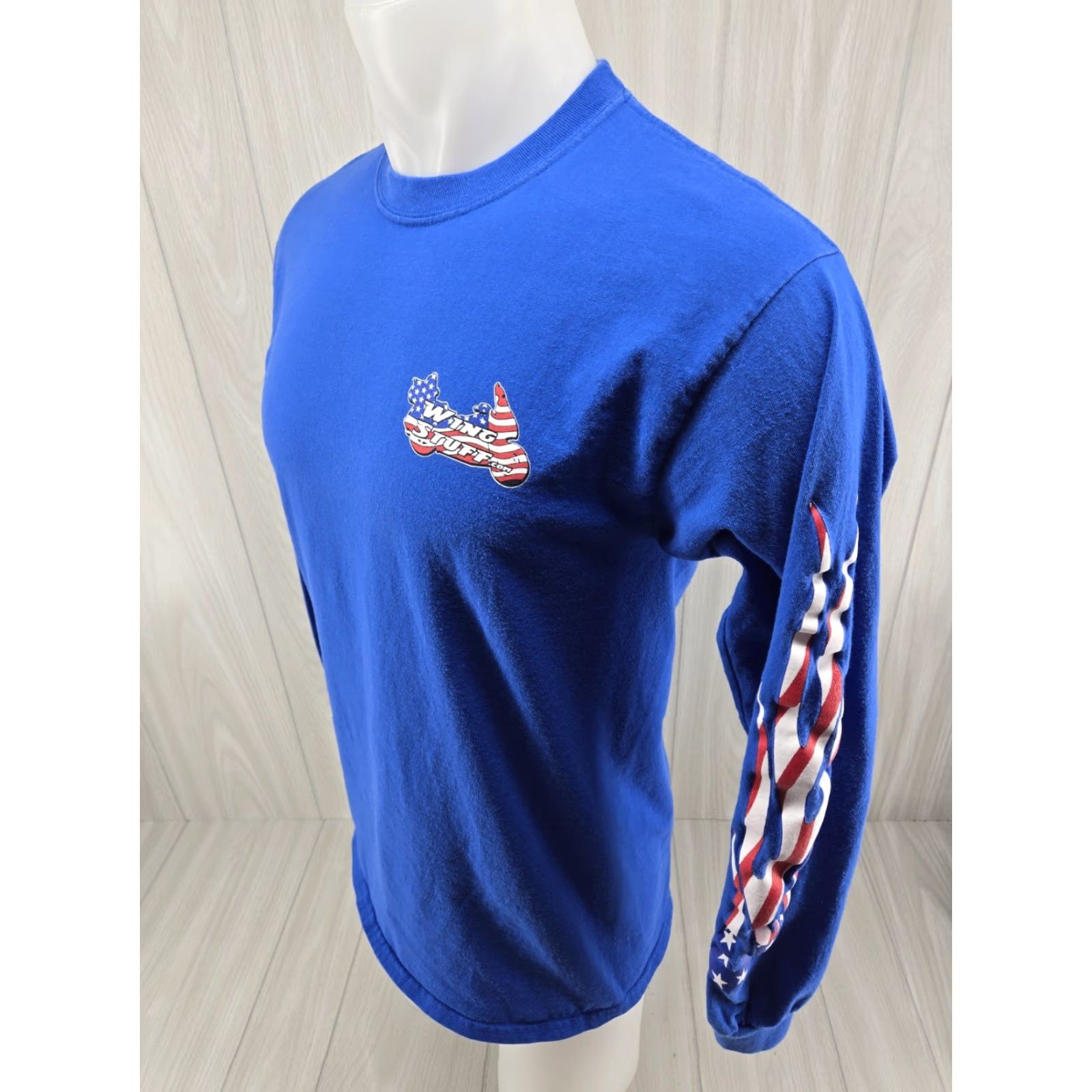 Gildan Gildan Ultra Cotton Wing Stuff Biker Long sleeve Tee Blue Size M USA Flame Sleeves T‑Shirt Men Regular Fit Adults Mens Size US M / EU 48-50 / 2 - 6 Thumbnail