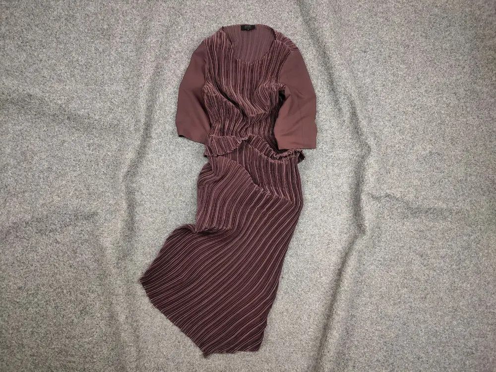 Designer Vintage Lesley George London pleated long asymmetric Dress Size M / US 6-8 / IT 42-44 - 1 Thumbnail