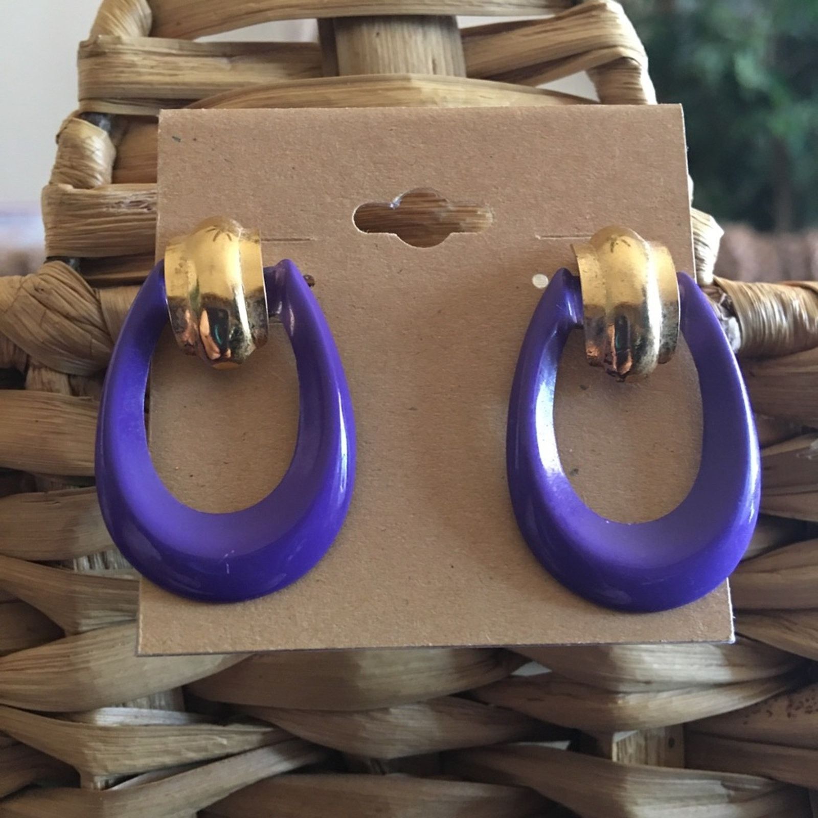Vintage Vintage 80s purple and gold pierced earrings Size ONE SIZE - 1 Thumbnail