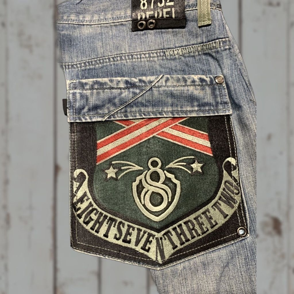 Vintage Eight 732 Men's Size 44x34 Blue Denim Jeans Casual Hip Hop Embroidered Pockets Size US 34 / EU 50 - 1 Thumbnail