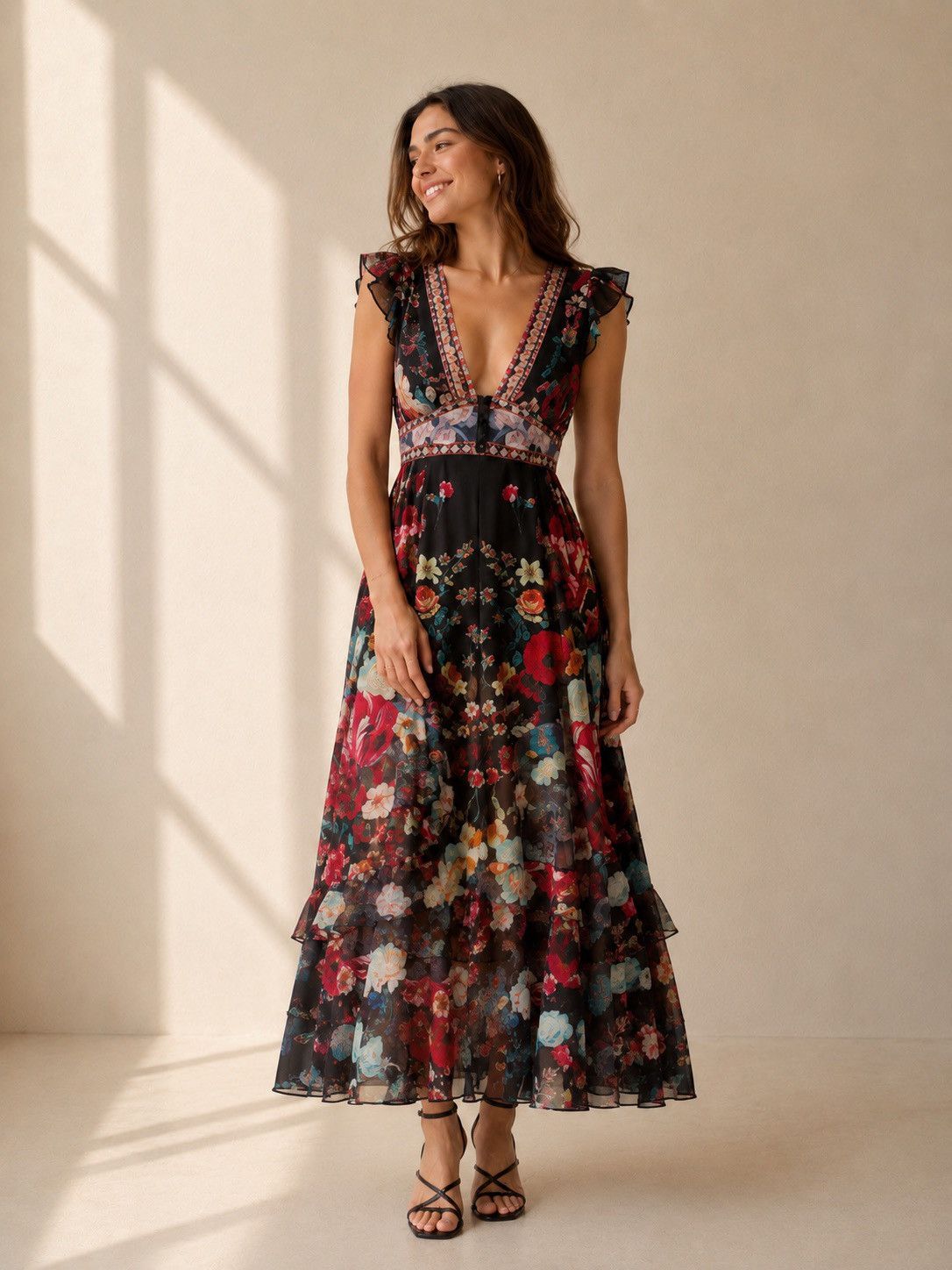 Other 🎉LAST PIECE🎉DALIA MACPHEE Maxi Dress With Ruffle Sleeve Size L / US 10 / IT 46 - 1 Thumbnail