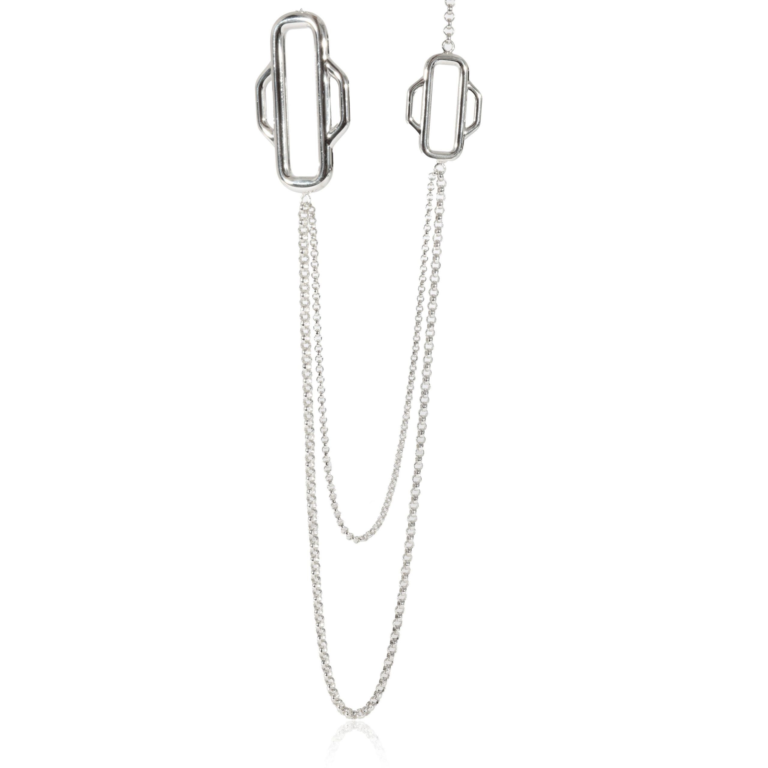 image of Hermes Attelage Long Necklace In Sterling Silver, Women's