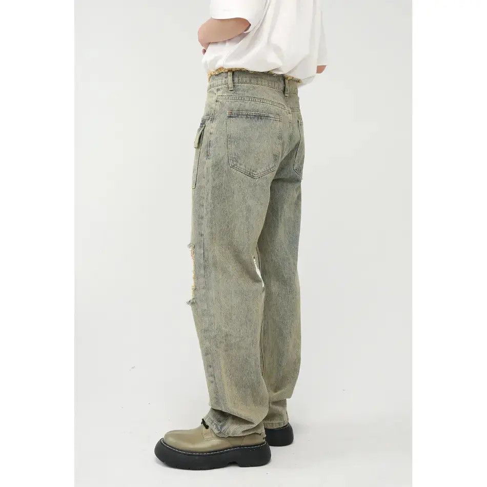 Japanese Brand Retro loose fringed ripped straight leg jeans Size US 32 / EU 48 - 3 Thumbnail