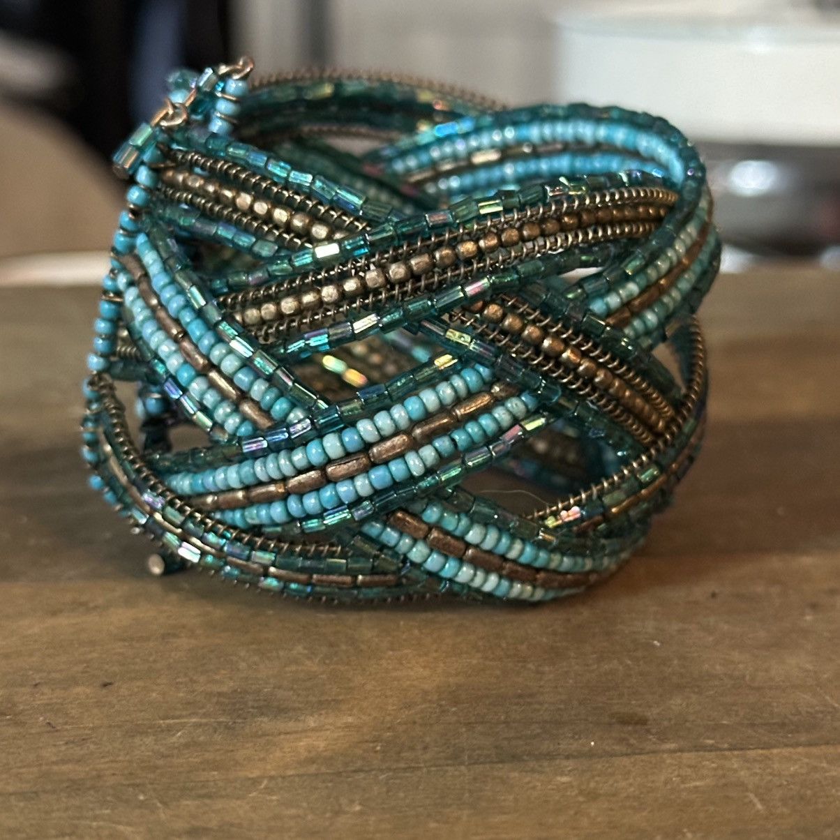 Vintage Vintage chunky braided turquoise and gold seed bead bracelet Size ONE SIZE - 4 Thumbnail