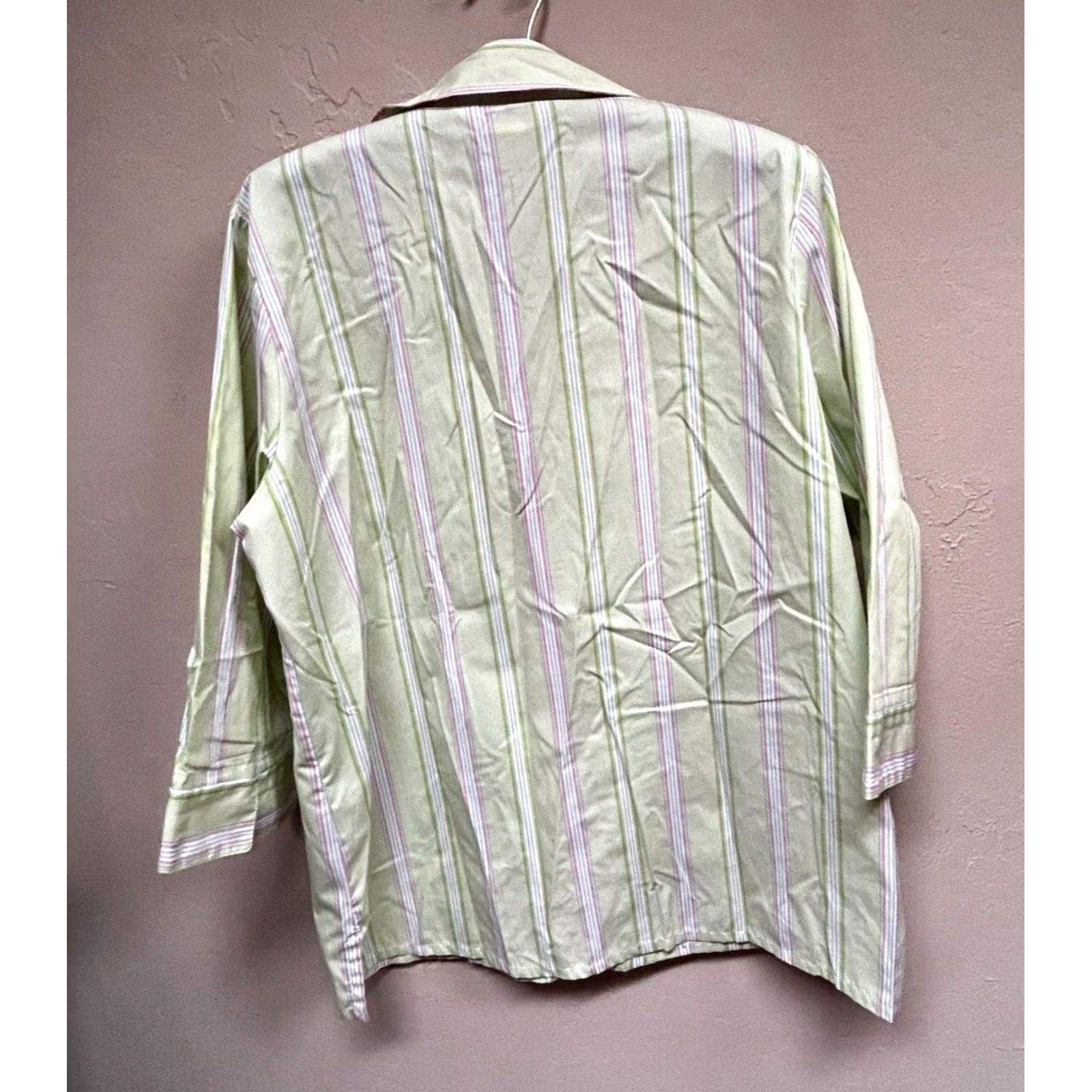 Vintage Allison Daley Women's Top Green Striped Button Down Shirt 3/4 Sleeve Size 8 Size M / US 6-8 / IT 42-44 - 2 Thumbnail