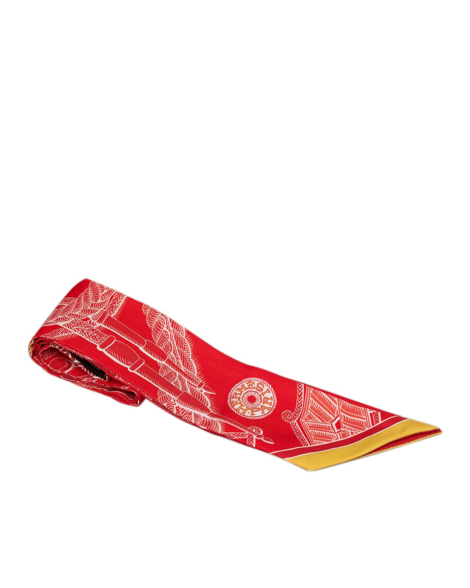 image of Hermes Silk Print Twilly Scarf in Red, Women's