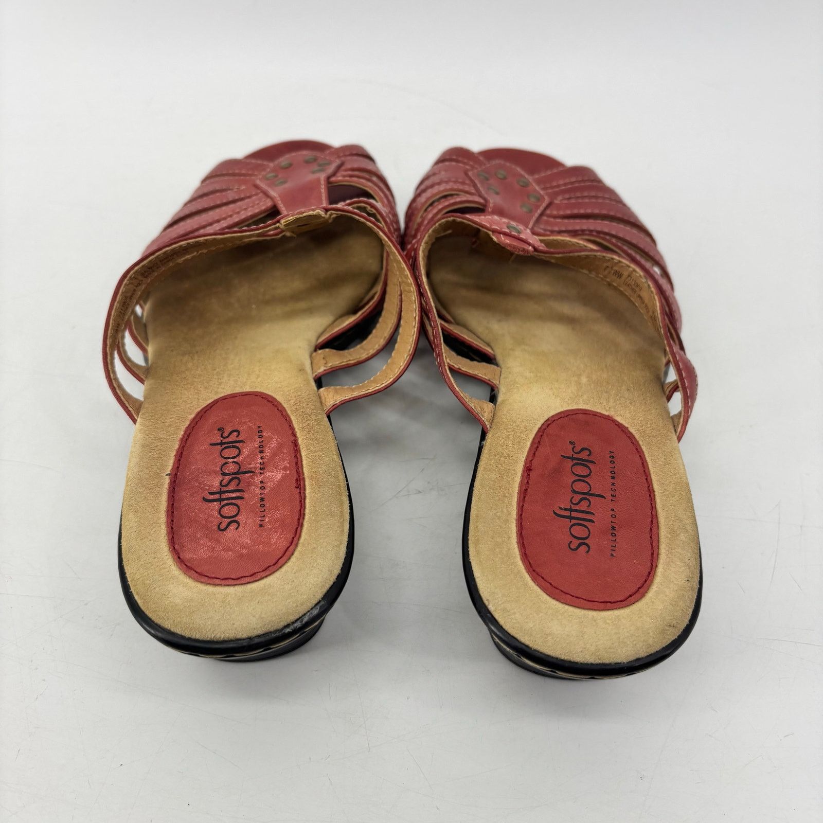 Vintage Softspots Leather Red Size 7.5 Womens Sandals Slip On Wedge Size ONE SIZE - 11 Thumbnail