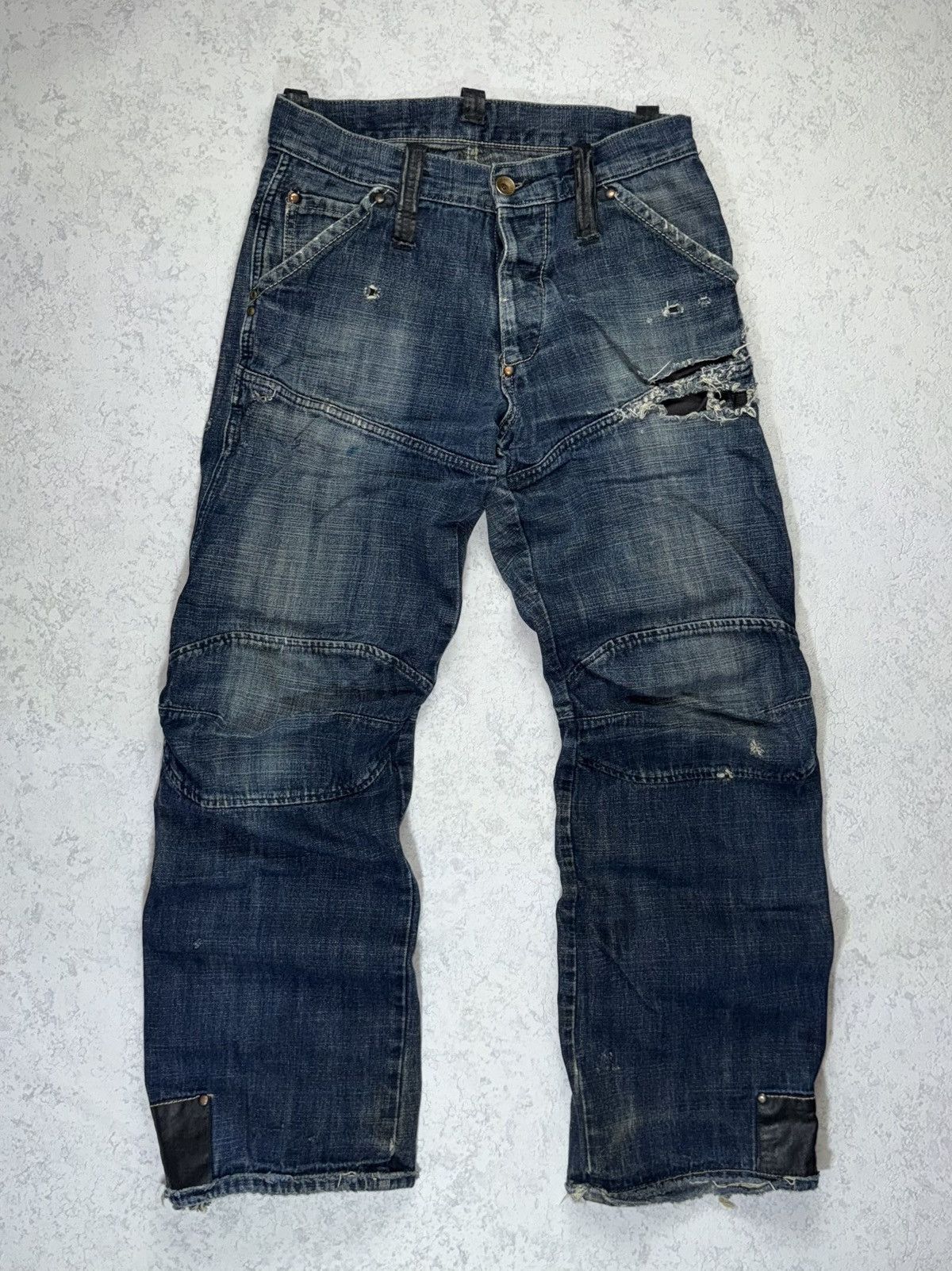 G-Star Vintage G Star Raw Elwood Workwear Distressed Jeans Leather Size US 31 - 1 Thumbnail