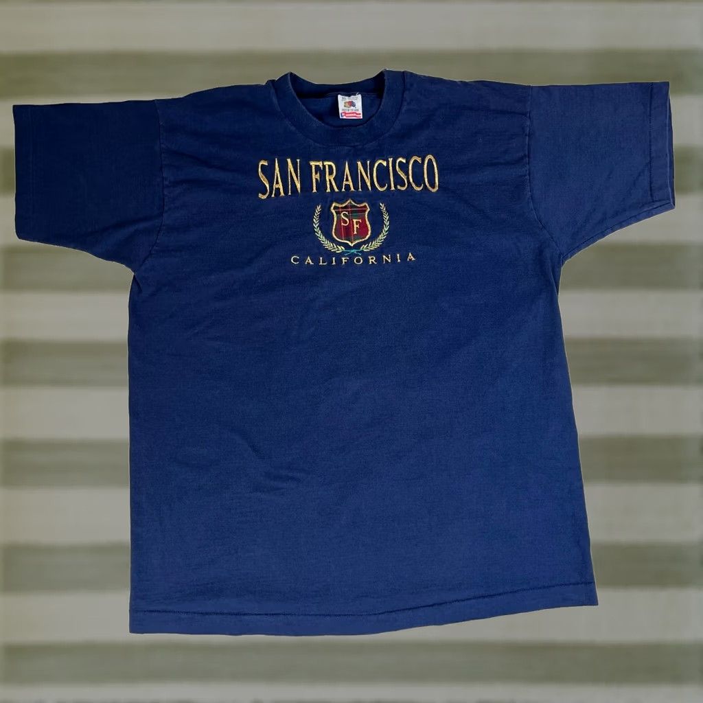 Fruit Of The Loom VINTAGE San Francisco T-Shirt Men XL 90s Embroidered Fruit of the Loom Cotton Blue Size US XL / EU 56 / 4 - 1 Thumbnail