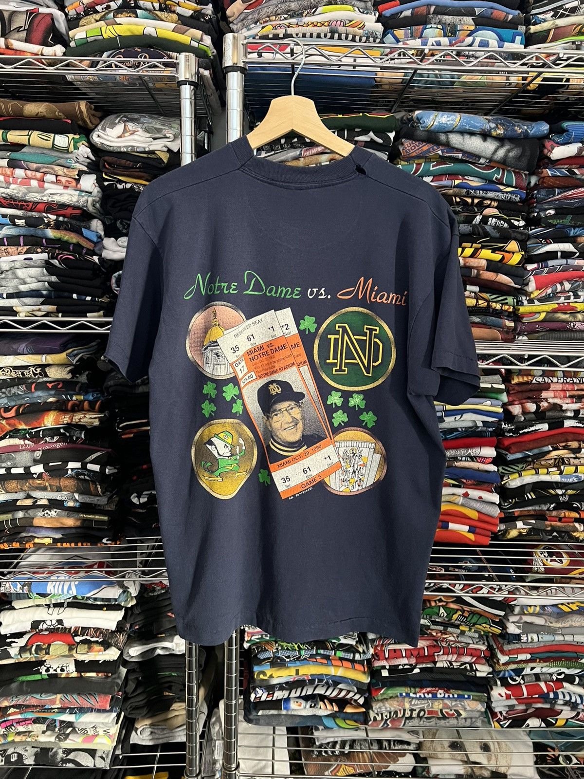 NFL 1990 NFL Notre Dame vs Miami Single Stitch Screen Stars Tee Size US XL / EU 56 / 4 - 1 Thumbnail