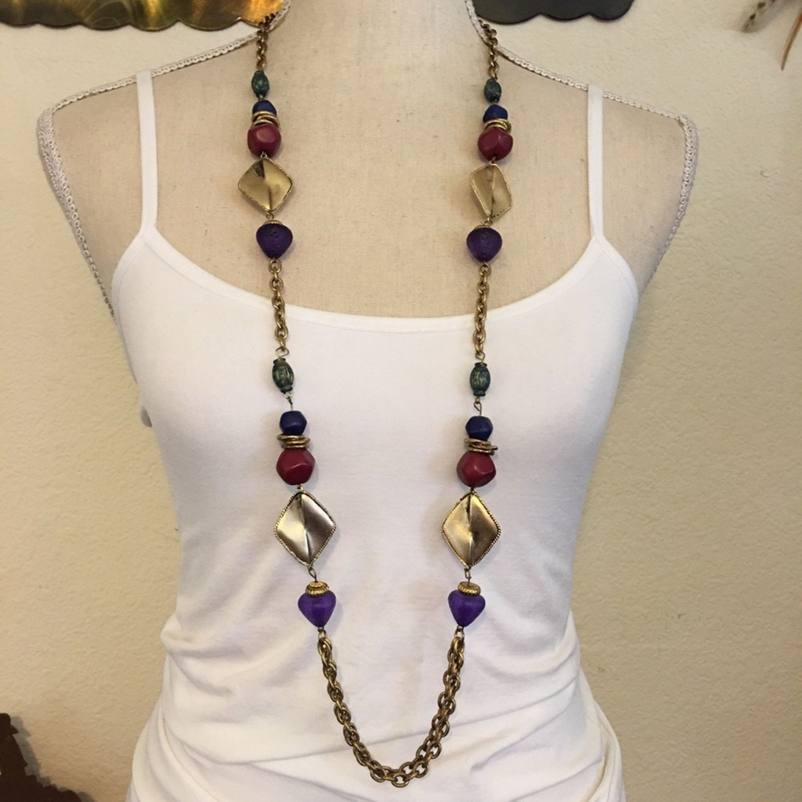 Jewelry Long gold tone chain link acrylic bead necklace Size ONE SIZE - 1 Thumbnail